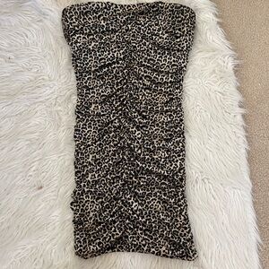 Zara Black and Silver Ruched Strapless Bodycon Dress